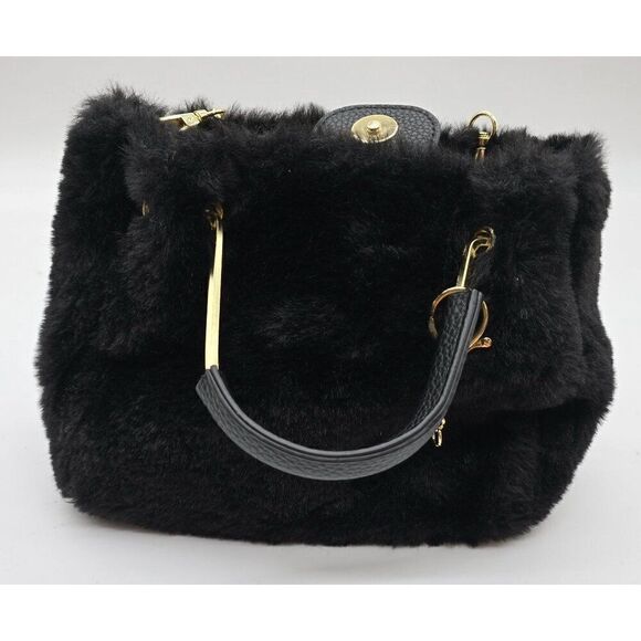 Isaac Mizrahi Faux Fur Handbag With Gold Chain Strap & Adjustable Handle - Picture 6 of 7